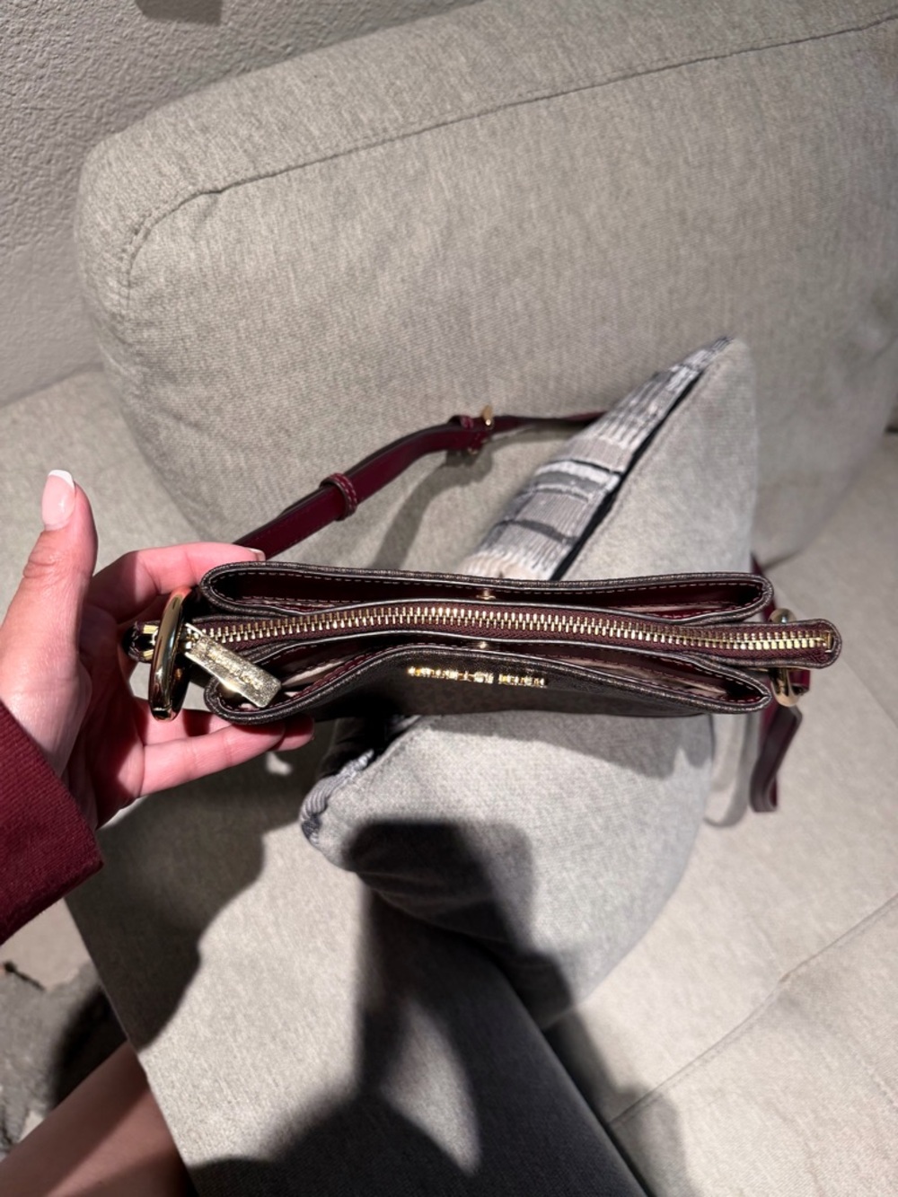 Michael Kors Brown Monogram Jet Set Logo Crossbody with Burgundy Accents - Picture 11 of 16